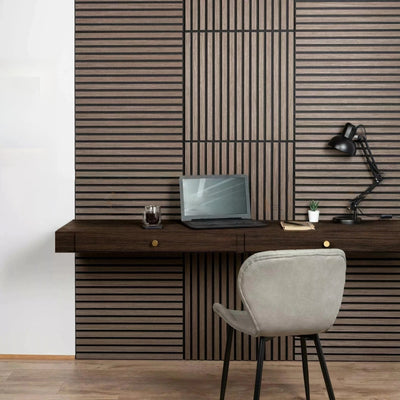 Pack of x4 Walnut 60x60cm Acoustic Square 3D Slatted Wood Wall Panel Box