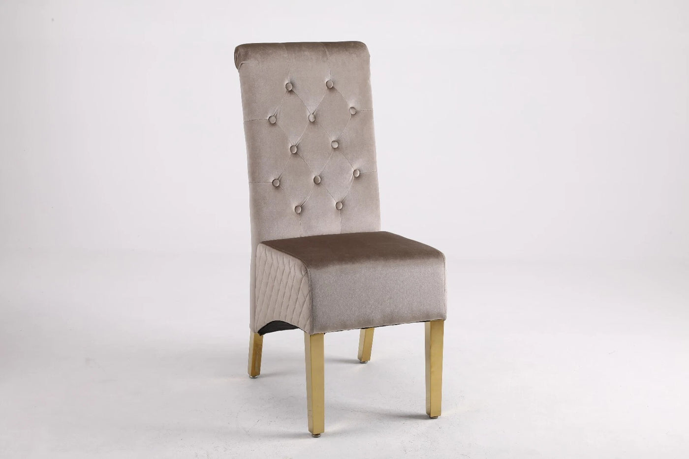Marcelo Velvet Gold Ring Slim Quilted Knocker Dining Chairs Gold Legs - Pairs - 2 Colours Brown/Beige