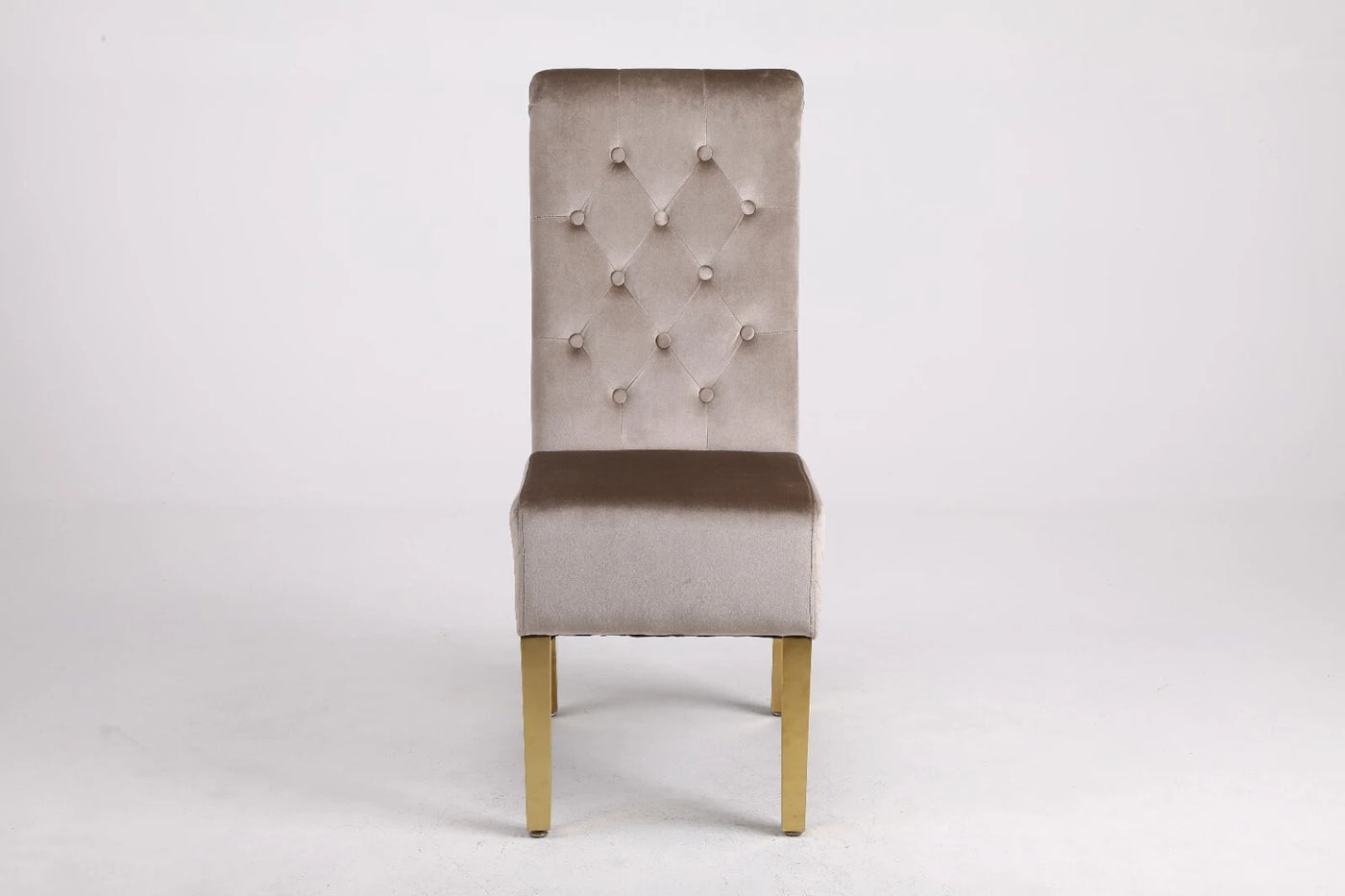 Marcelo Velvet Gold Ring Slim Quilted Knocker Dining Chairs Gold Legs - Pairs - 2 Colours Brown/Beige