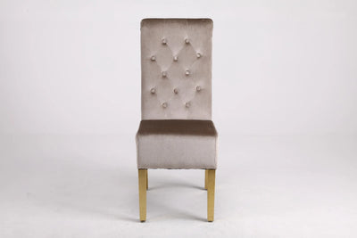 Marcelo Velvet Gold Ring Slim Quilted Knocker Dining Chairs Gold Legs - Pairs - 2 Colours Brown/Beige