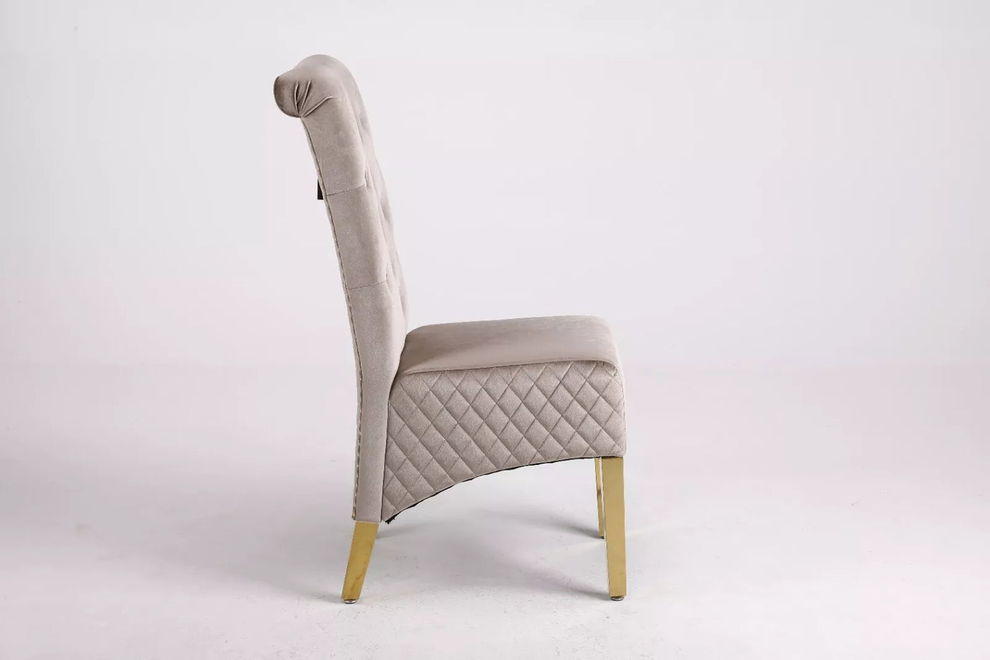 Marcelo Velvet Gold Ring Slim Quilted Knocker Dining Chairs Gold Legs - Pairs - 2 Colours Brown/Beige