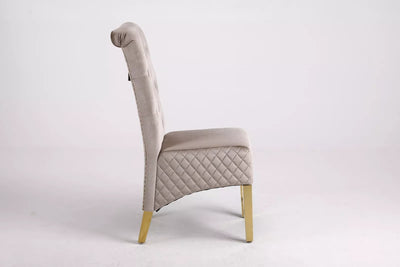 Marcelo Velvet Gold Ring Slim Quilted Knocker Dining Chairs Gold Legs - Pairs - 2 Colours Brown/Beige