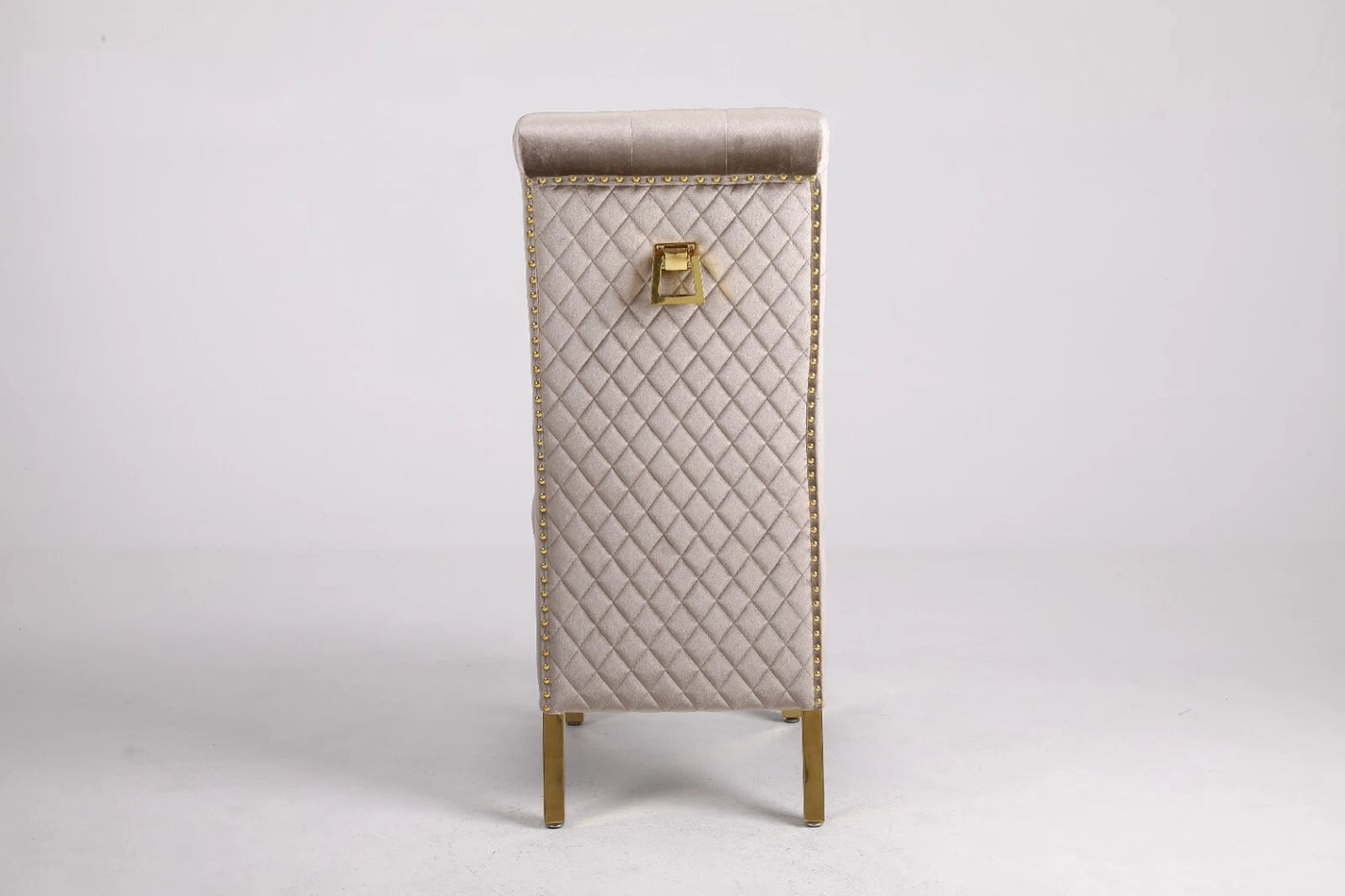 Marcelo Velvet Gold Ring Slim Quilted Knocker Dining Chairs Gold Legs - Pairs - 2 Colours Brown/Beige
