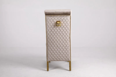 Marcelo Velvet Gold Ring Slim Quilted Knocker Dining Chairs Gold Legs - Pairs - 2 Colours Brown/Beige