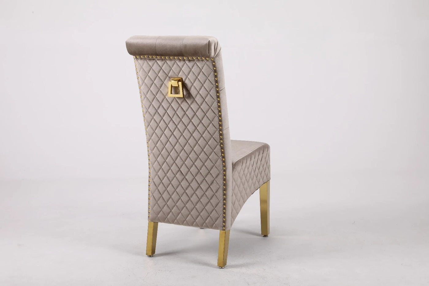 Marcelo Velvet Gold Ring Slim Quilted Knocker Dining Chairs Gold Legs - Pairs - 2 Colours Brown/Beige