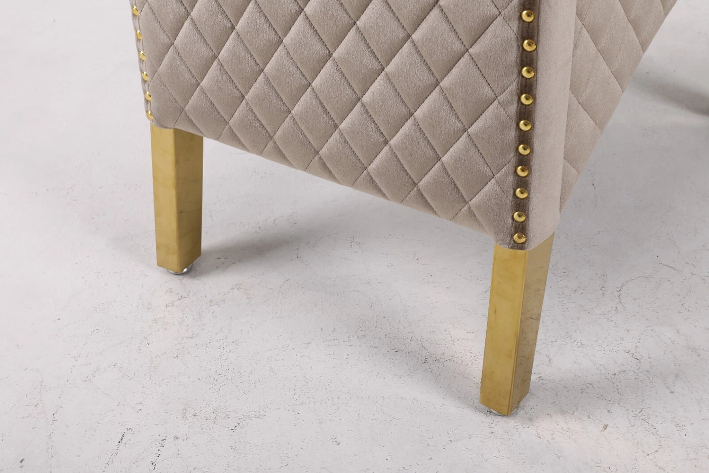 Marcelo Velvet Gold Ring Slim Quilted Knocker Dining Chairs Gold Legs - Pairs - 2 Colours Brown/Beige