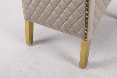 Marcelo Velvet Gold Ring Slim Quilted Knocker Dining Chairs Gold Legs - Pairs - 2 Colours Brown/Beige