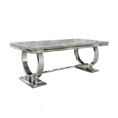 Arianna Marble & Chrome Dining Table With Lucy Slim Quilted Lion Knocker PU Leather Chairs