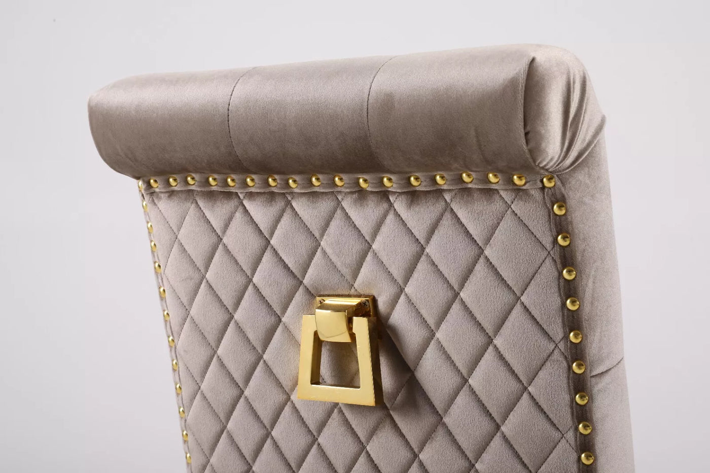Marcelo Velvet Gold Ring Slim Quilted Knocker Dining Chairs Gold Legs - Pairs - 2 Colours Brown/Beige