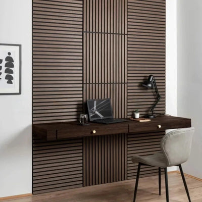 Pack of x4 Walnut 60x60cm Acoustic Square 3D Slatted Wood Wall Panel Box