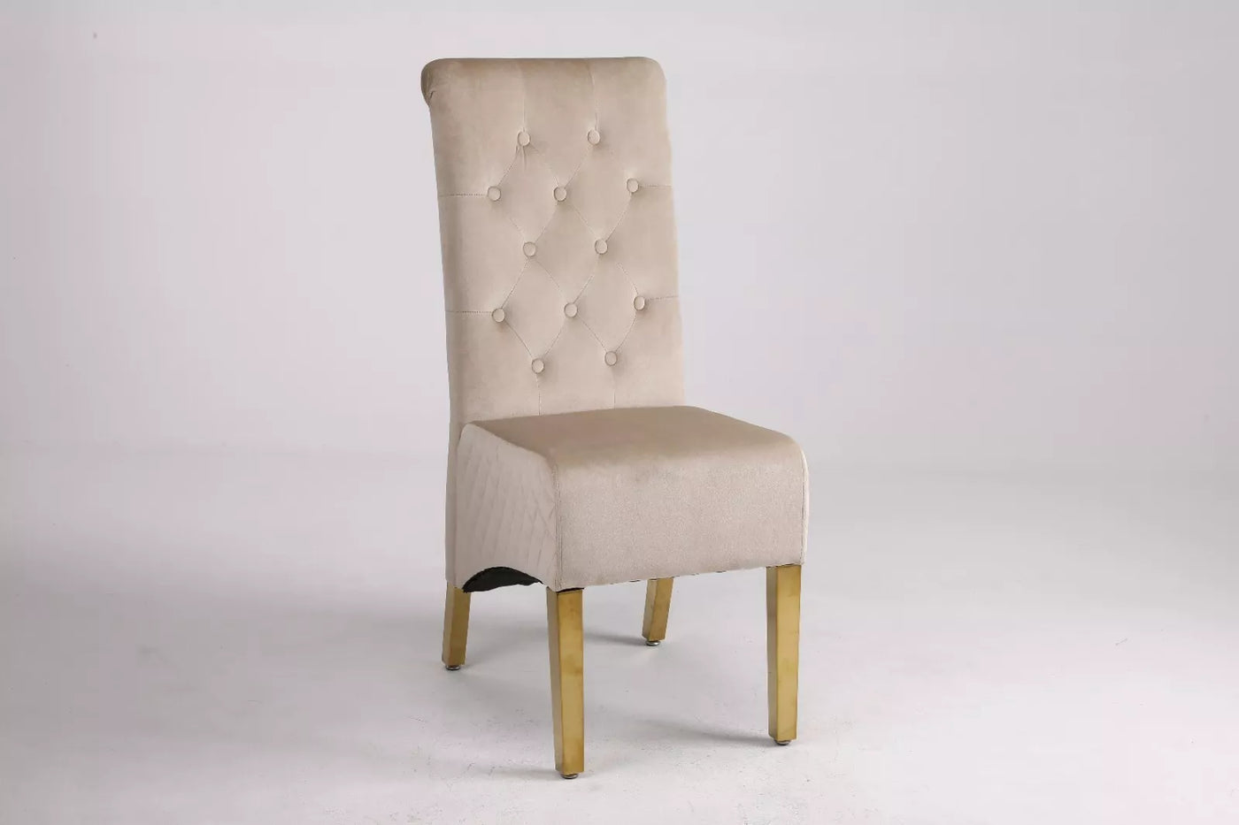 Marcelo Velvet Gold Ring Slim Quilted Knocker Dining Chairs Gold Legs - Pairs - 2 Colours Brown/Beige