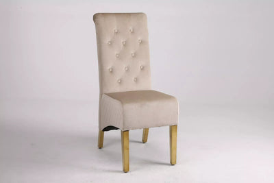 Marcelo Velvet Gold Ring Slim Quilted Knocker Dining Chairs Gold Legs - Pairs - 2 Colours Brown/Beige