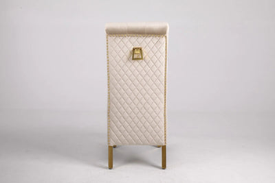 Louis Pandora Gold Marble Dining Table With Lucy Slim Quilted Gold Ring Knocker Velvet Chairs