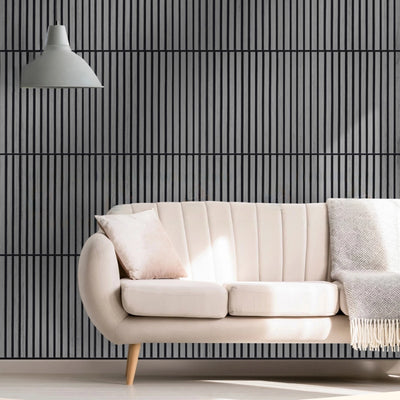 Pack of x4 Ash Grey 60x60cm Acoustic Square 3D Slatted Wood Wall Panel Box