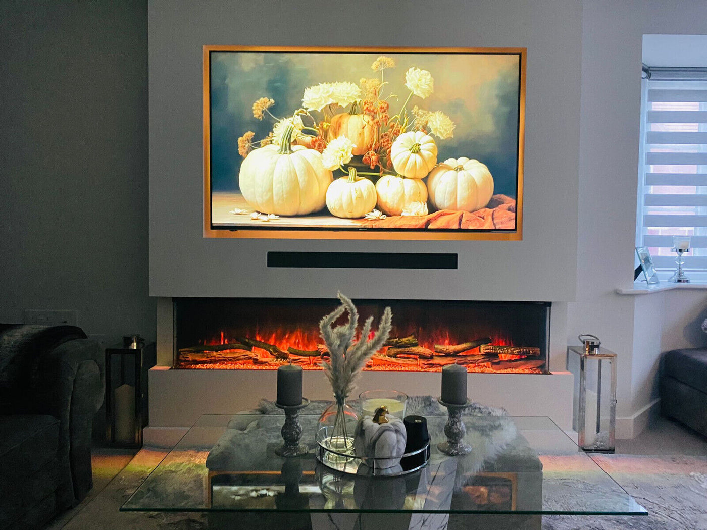 80 Inch HD 2024 Panoramic 3 Sided Glass WiFi Electric Fire HD+ 3D Effect