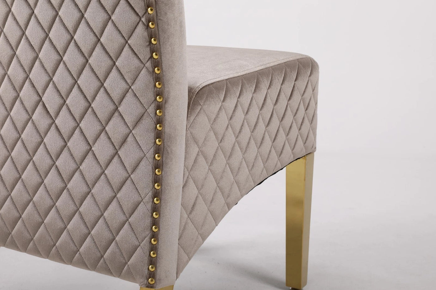 Marcelo Velvet Gold Ring Slim Quilted Knocker Dining Chairs Gold Legs - Pairs - 2 Colours Brown/Beige