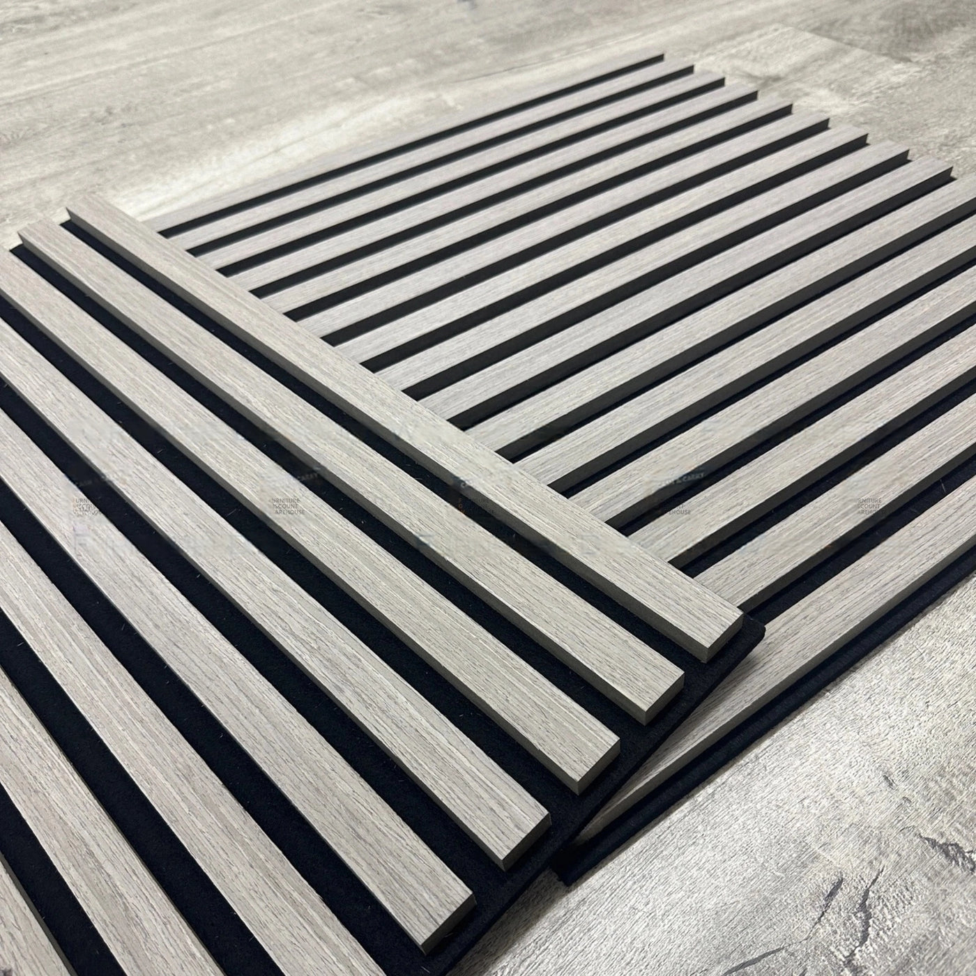 Pack of x4 Ash Grey 60x60cm Acoustic Square 3D Slatted Wood Wall Panel Box