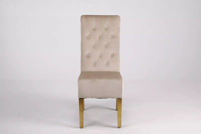 Marcelo Velvet Gold Ring Slim Quilted Knocker Dining Chairs Gold Legs - Pairs - 2 Colours Brown/Beige