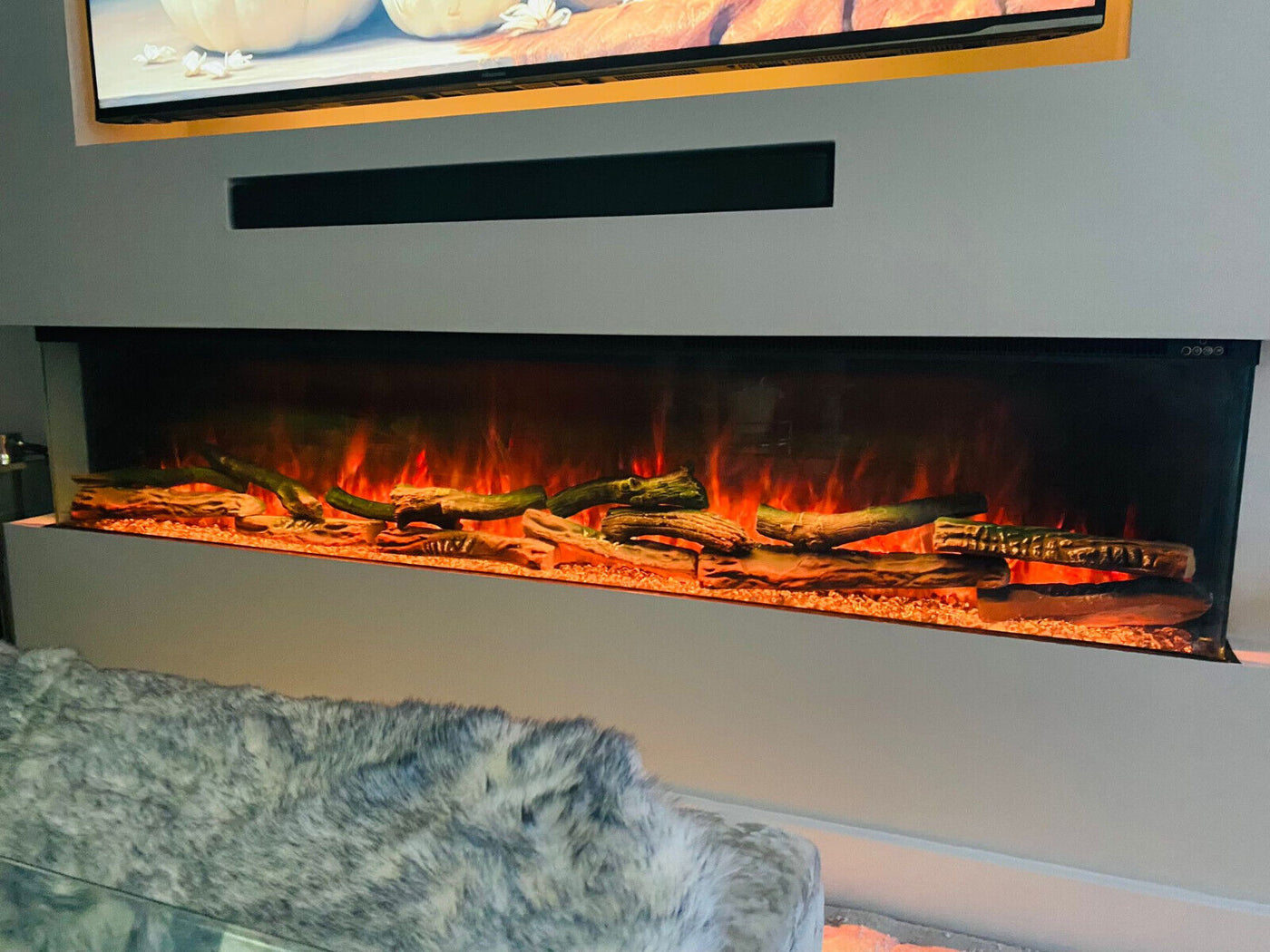 41 50 60 71 80 Inch HD+ Panoramic Black Electric Luvelle Fire 3 Sided Full Glass