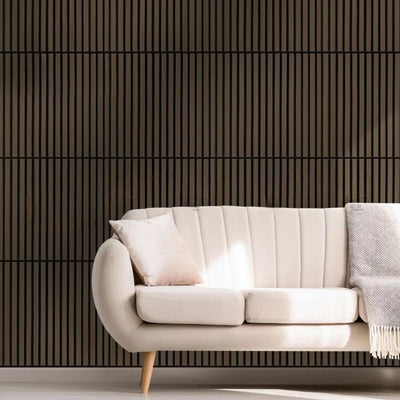 Pack of x4 Walnut 60x60cm Acoustic Square 3D Slatted Wood Wall Panel Box