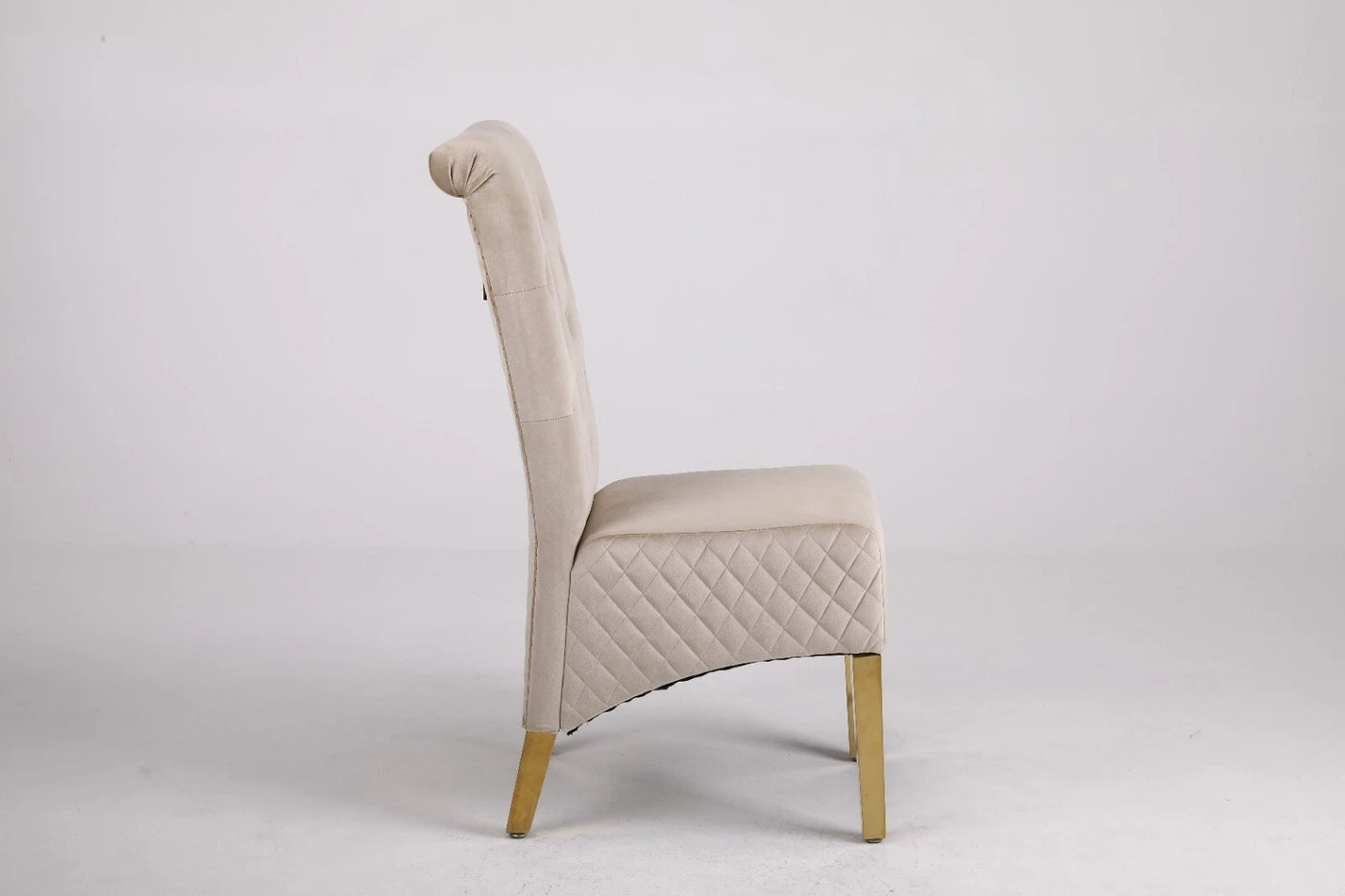 Marcelo Velvet Gold Ring Slim Quilted Knocker Dining Chairs Gold Legs - Pairs - 2 Colours Brown/Beige