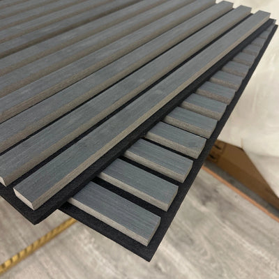 Pack of x4 Charcoal Black 60x60cm Acoustic Square 3D Slatted Wood Wall Panel Box