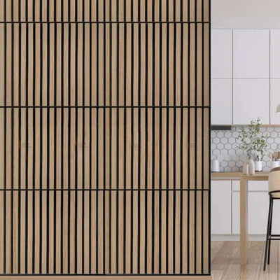 Pack of x4 Natural Light Oak 60x60cm Acoustic Square 3D Slatted Wood Wall Panel Box