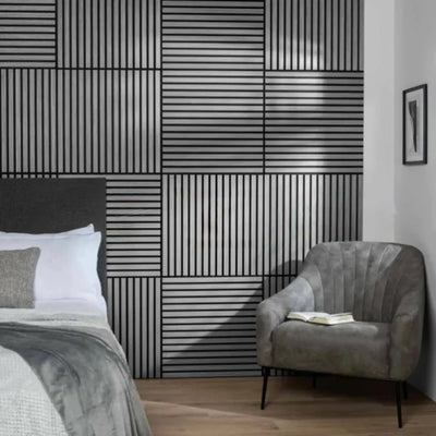Pack of x4 Ash Grey 60x60cm Acoustic Square 3D Slatted Wood Wall Panel Box