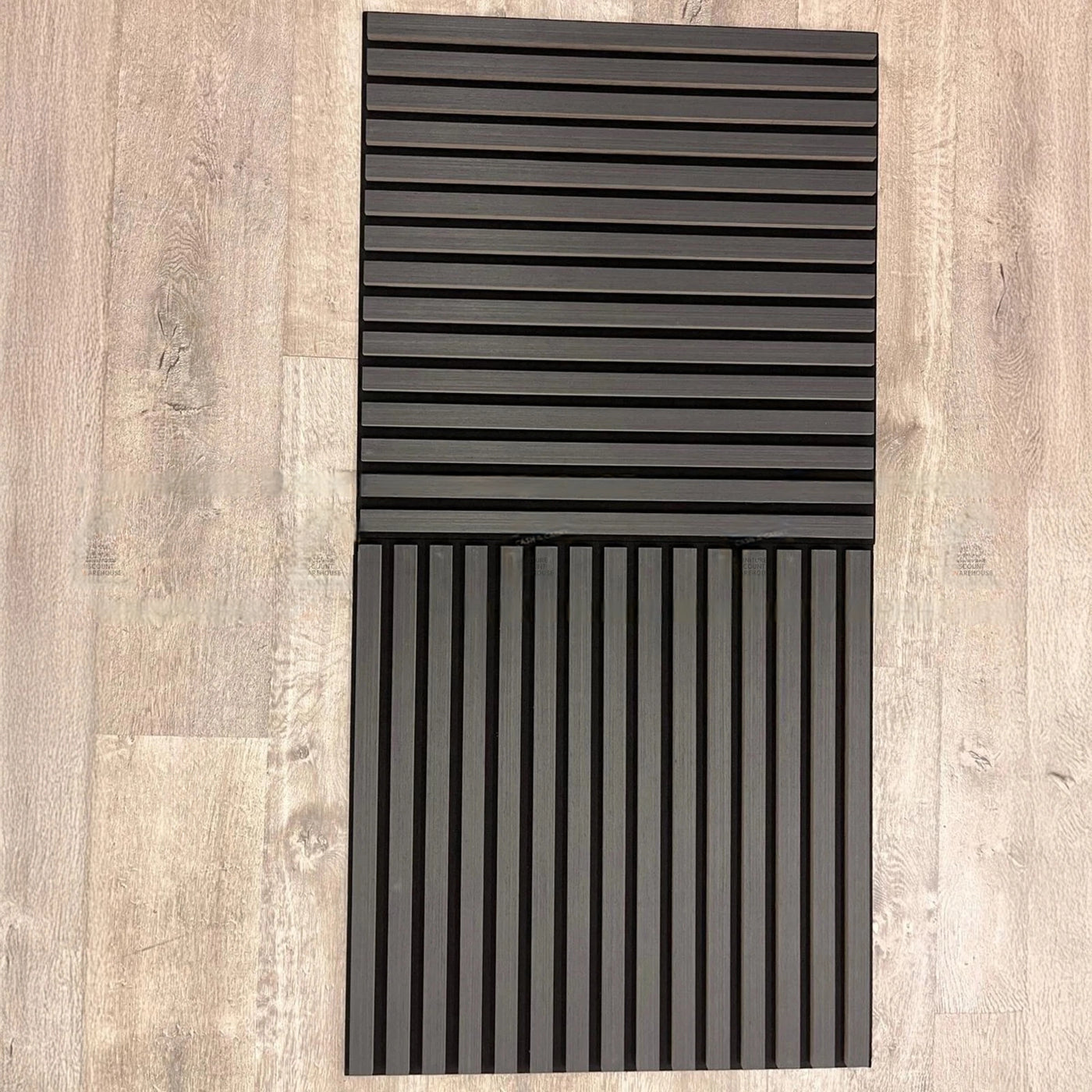 Pack of x4 Charcoal Black 60x60cm Acoustic Square 3D Slatted Wood Wall Panel Box