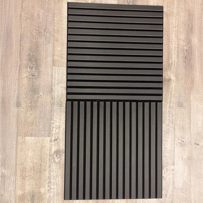 Pack of x4 Charcoal Black 60x60cm Acoustic Square 3D Slatted Wood Wall Panel Box