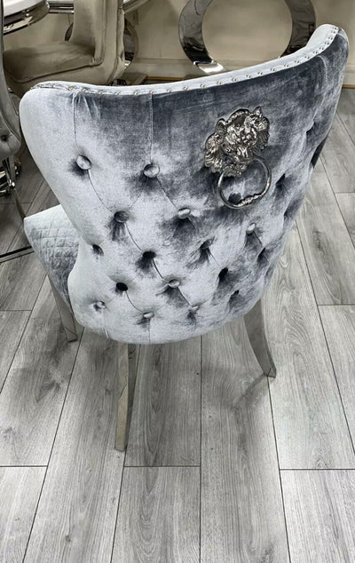 Arianna Pandora Marble & Chrome Dining Table With Valente Lion Knocker Chairs