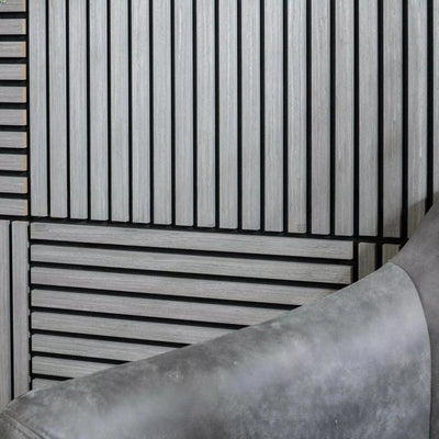 Pack of x4 Ash Grey 60x60cm Acoustic Square 3D Slatted Wood Wall Panel Box