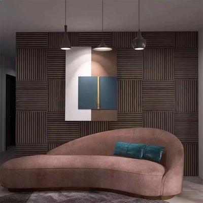 Pack of x4 Walnut 60x60cm Acoustic Square 3D Slatted Wood Wall Panel Box
