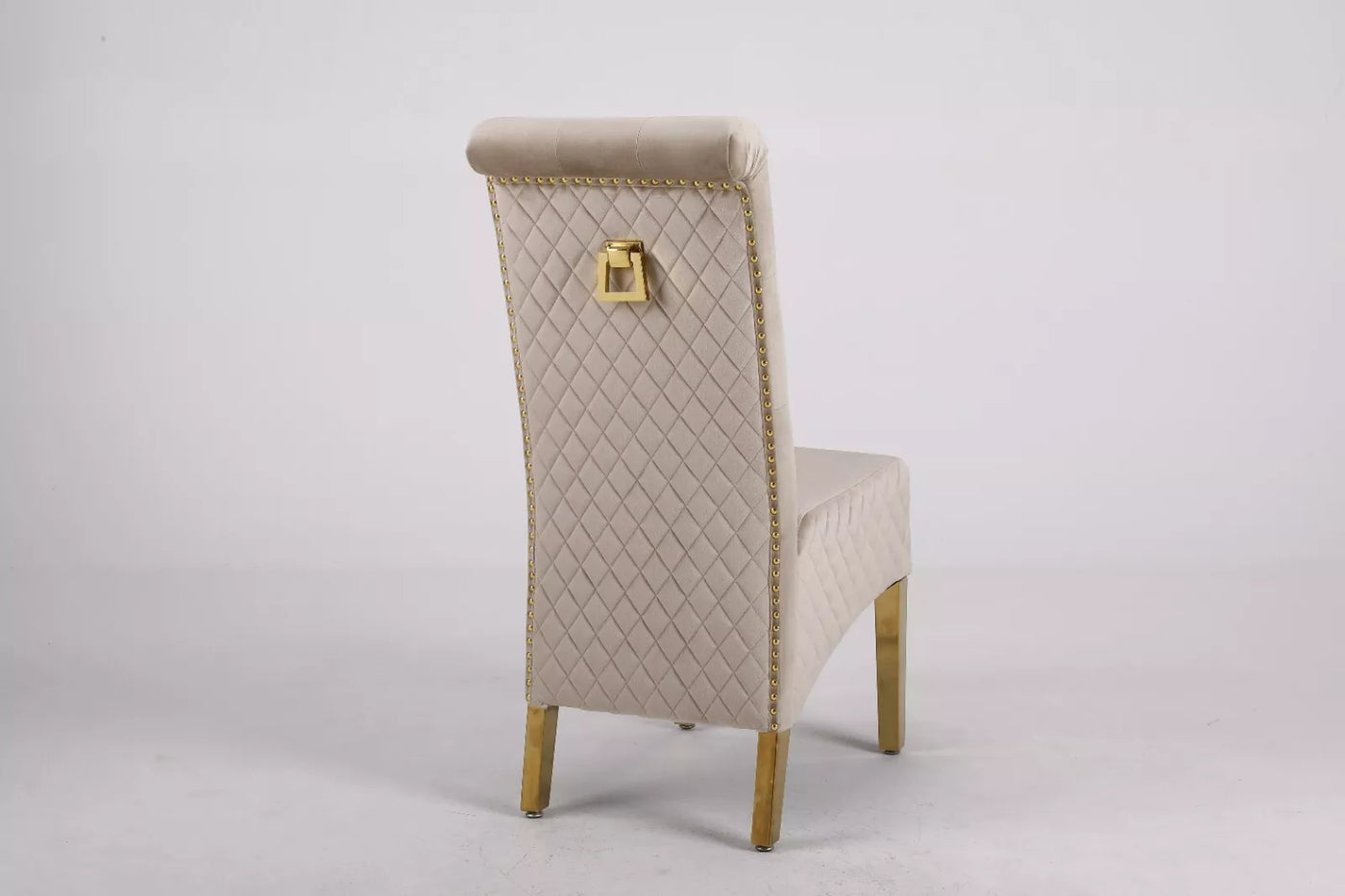 Marcelo Velvet Gold Ring Slim Quilted Knocker Dining Chairs Gold Legs - Pairs - 2 Colours Brown/Beige