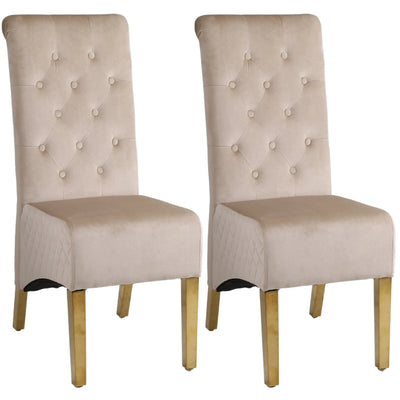 Marcelo Velvet Gold Ring Slim Quilted Knocker Dining Chairs Gold Legs - Pairs - 2 Colours Brown/Beige