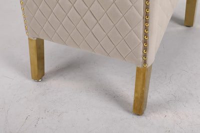 Marcelo Velvet Gold Ring Slim Quilted Knocker Dining Chairs Gold Legs - Pairs - 2 Colours Brown/Beige