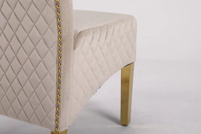 Marcelo Velvet Gold Ring Slim Quilted Knocker Dining Chairs Gold Legs - Pairs - 2 Colours Brown/Beige