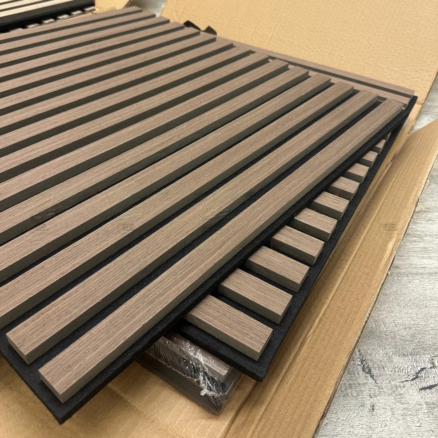 Pack of x4 Walnut 60x60cm Acoustic Square 3D Slatted Wood Wall Panel Box