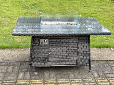 Outdoor 6 Options PE Rattan Garden Furniture Gas Fire Pit Heater Dining Table Sets