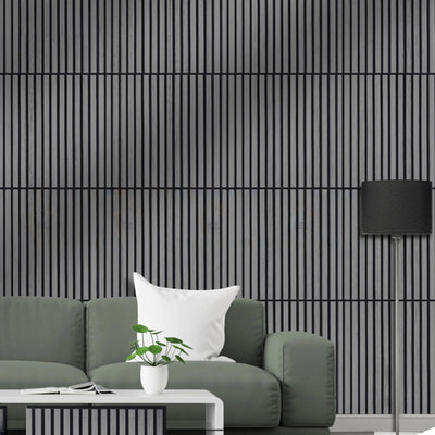 Pack of x4 Ash Grey 60x60cm Acoustic Square 3D Slatted Wood Wall Panel Box
