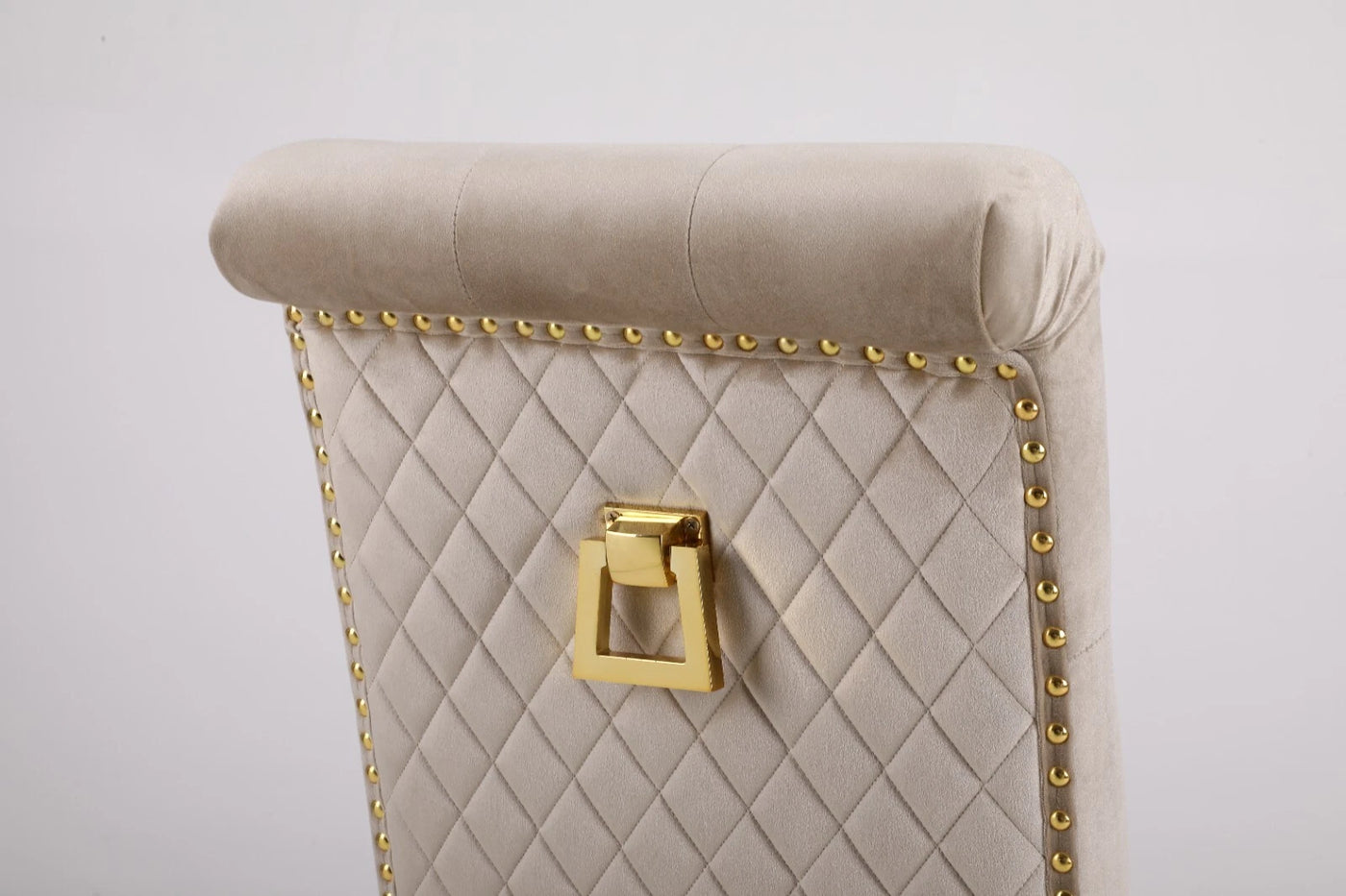 Marcelo Velvet Gold Ring Slim Quilted Knocker Dining Chairs Gold Legs - Pairs - 2 Colours Brown/Beige