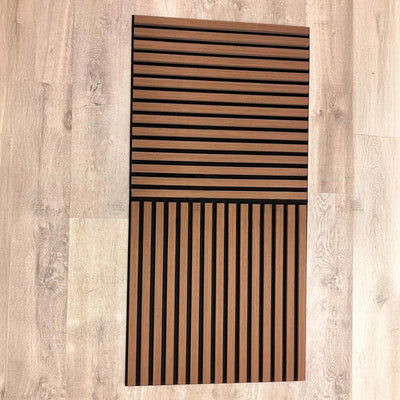 Pack of x4 Walnut 60x60cm Acoustic Square 3D Slatted Wood Wall Panel Box