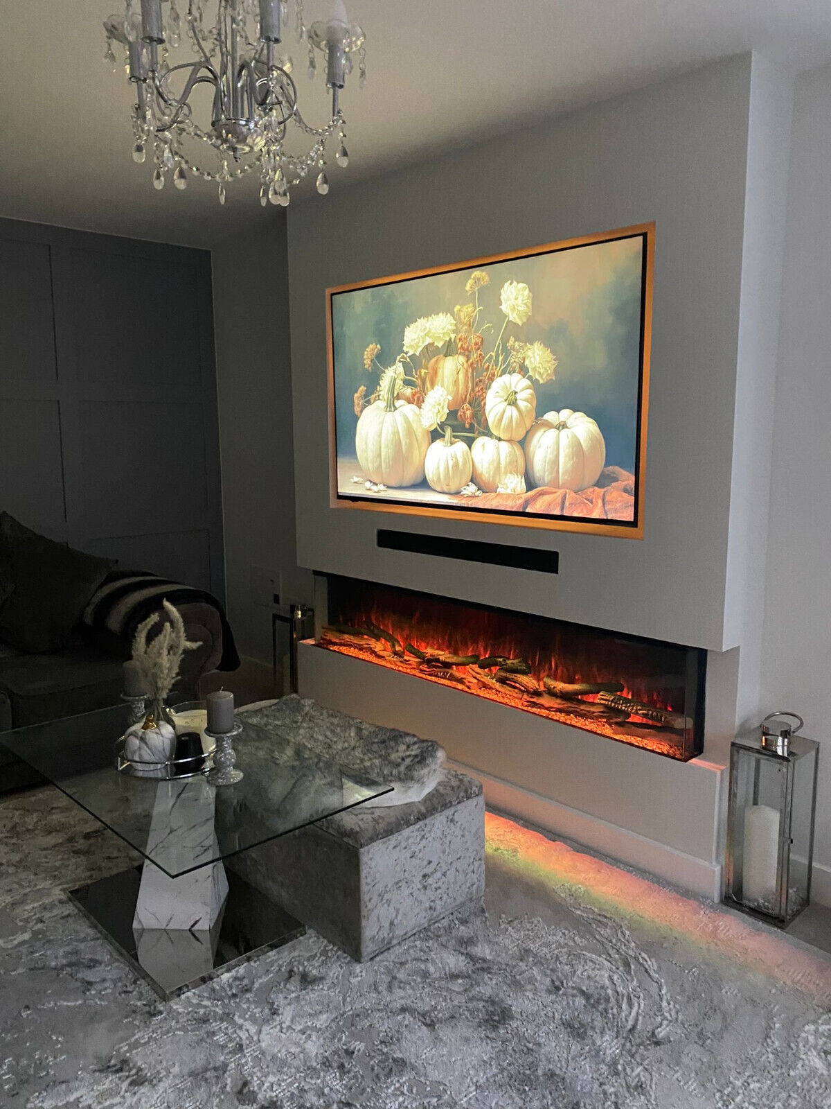 41 50 60 71 80 Inch HD+ Panoramic Black Electric Luvelle Fire 3 Sided Full Glass