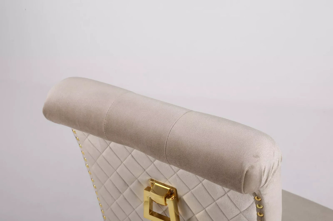 Marcelo Velvet Gold Ring Slim Quilted Knocker Dining Chairs Gold Legs - Pairs - 2 Colours Brown/Beige