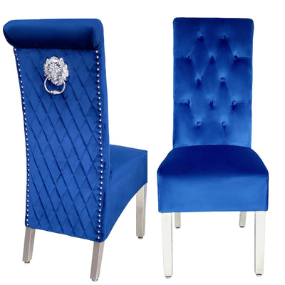 Lucy/Emma French Velvet Lion Knocker Quilted Emma Dining Chair With Chrome Legs In 5 Colours