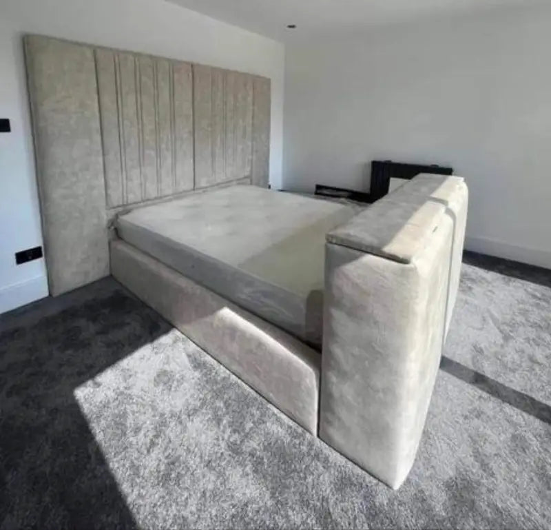The Blenheim Wide Panel Tall Bespoke TV Bed in Luxury Velvet - Esme Furnishings