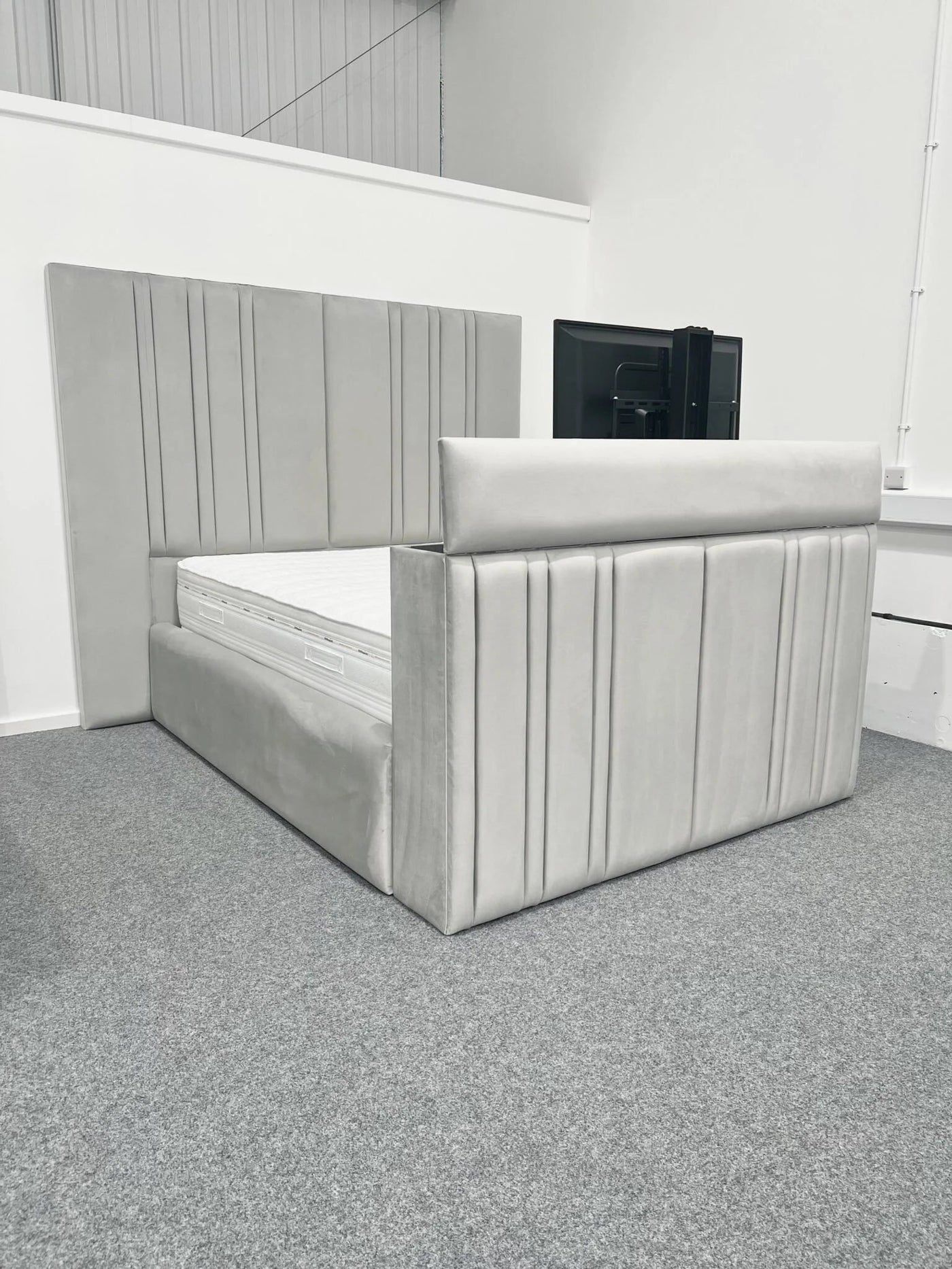 The Nevada Tall Panel Bespoke TV Bed in Luxury Velvet - Esme Furnishings