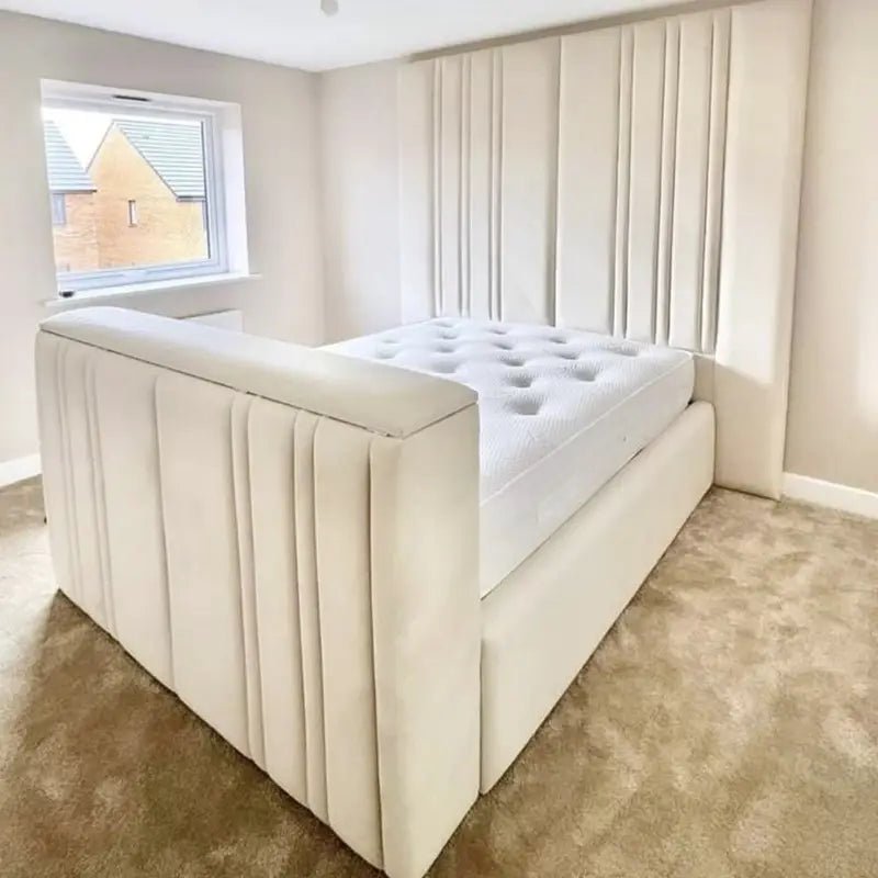 The Nevada Tall Panel Bespoke TV Bed in Luxury Velvet - Esme Furnishings
