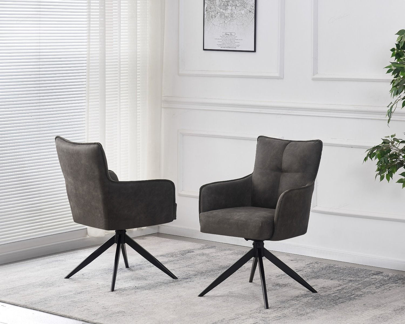 Vianni Vintage Suede Swivel Dining Chairs With Black Metal Base - Pairs - 2 Colours