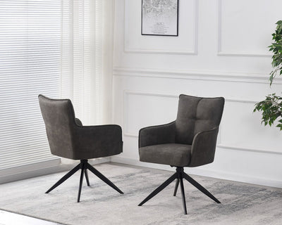 Vianni Vintage Suede Swivel Dining Chairs With Black Metal Base - Pairs - 2 Colours